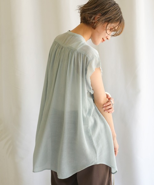 select MOCA（セレクトモカ）の「2021 SS シフォン楊柳バンドカラーブラウス（バンドカラーフレンチスリーブシアートップス）（シャツ/ブラウス・レディース・ホワイト/ライトブルー/ブラック/ベージュ/カーキオリーブ/レンガ・FREE）」の13枚目の写真