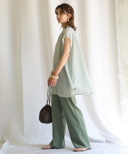 select MOCA（セレクトモカ）の「2021 SS シフォン楊柳バンドカラーブラウス（バンドカラーフレンチスリーブシアートップス）（シャツ/ブラウス・レディース・ホワイト/ライトブルー/ブラック/ベージュ/カーキオリーブ/レンガ・FREE）」の8枚目の写真