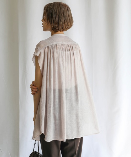 select MOCA（セレクトモカ）の「2021 SS シフォン楊柳バンドカラーブラウス（バンドカラーフレンチスリーブシアートップス）（シャツ/ブラウス・レディース・ホワイト/ライトブルー/ブラック/ベージュ/カーキオリーブ/レンガ・FREE）」の17枚目の写真