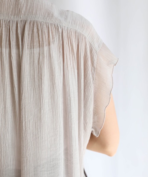 select MOCA（セレクトモカ）の「2021 SS シフォン楊柳バンドカラーブラウス（バンドカラーフレンチスリーブシアートップス）（シャツ/ブラウス・レディース・ホワイト/ライトブルー/ブラック/ベージュ/カーキオリーブ/レンガ・FREE）」の19枚目の写真