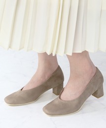 Liberty Doll / 5cmチャンキーヒール スクエアトゥ Vカット美脚パンプス レディース 太ヒール ローヒール 歩きやすい 疲れにくい オフィス 通勤 オケージョン 韓国ファッション バレエコア(1136)