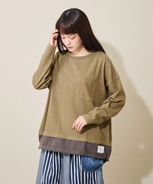CUBE SUGAR（キューブシュガー）の「WEB限定 天竺×布帛×フライス 裾切替 スピンドル入り Tシャツ（Tシャツ/カットソー・レディース）」