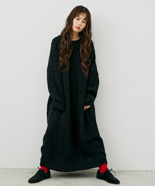 Libra Cue（リブラ キュー）の「【2020/AW】 ローゲージロングニットワンピース（ワンピース・レディース・ブラック/ブラウン/アイボリー・FREE）」の11枚目の写真