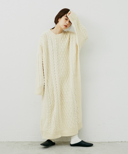 Libra Cue（リブラ キュー）の「【2020/AW】 ローゲージロングニットワンピース（ワンピース・レディース・ブラック/ブラウン/アイボリー・FREE）」の7枚目の写真