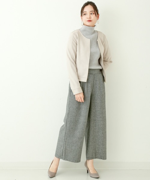 n'ee-ne（ネーネ）の「スエード　ボンディングノーカラージャケット（ノーカラージャケット・レディース・ベージュ/モカ/ピンク系その他/グレー・M）」の2枚目の写真