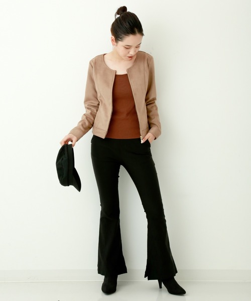 n'ee-ne（ネーネ）の「スエード　ボンディングノーカラージャケット（ノーカラージャケット・レディース・ベージュ/モカ/ピンク系その他/グレー・M）」の19枚目の写真