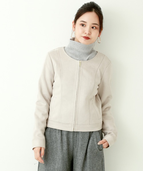 n'ee-ne（ネーネ）の「スエード　ボンディングノーカラージャケット（ノーカラージャケット・レディース・ベージュ/モカ/ピンク系その他/グレー・M）」の13枚目の写真