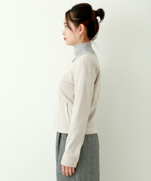 n'ee-ne（ネーネ）の「スエード　ボンディングノーカラージャケット（ノーカラージャケット・レディース・ベージュ/モカ/ピンク系その他/グレー・M）」の7枚目の写真