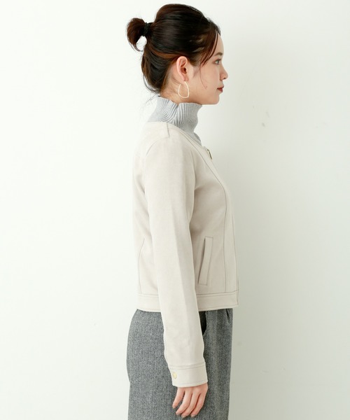 n'ee-ne（ネーネ）の「スエード　ボンディングノーカラージャケット（ノーカラージャケット・レディース・ベージュ/モカ/ピンク系その他/グレー・M）」の5枚目の写真