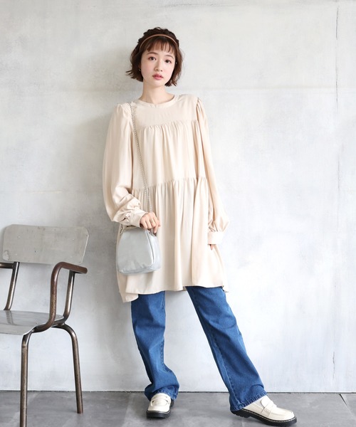 RETRO GIRL(レトロガール)の「2WAYチュニックブラウス(シャツ/ブラウス・レディース・ライトブルー/オフホワイト/ライトベージュ・FREE)」の11枚目の写真