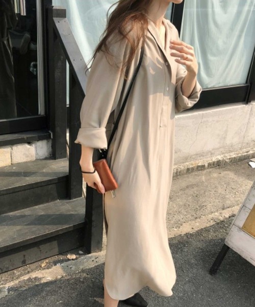 Flexin フレキシン のファッション ゆるエレガンスロングシャツワンピース シャツワンピース