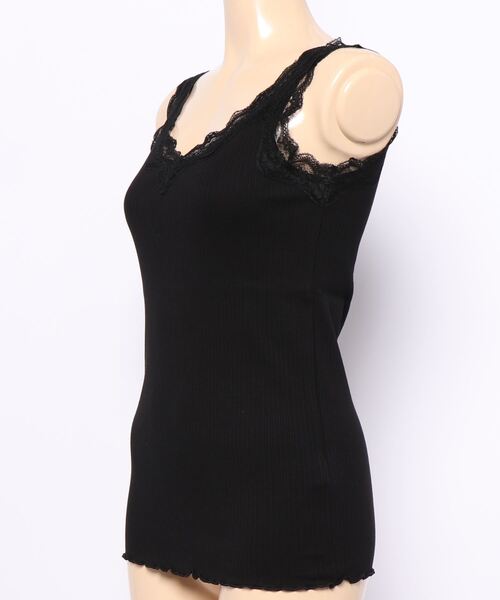 Allamanda（アラマンダ）の「リブレースタンク（タンクトップ・レディース・ブラック/オフホワイト・M）」の4枚目の写真