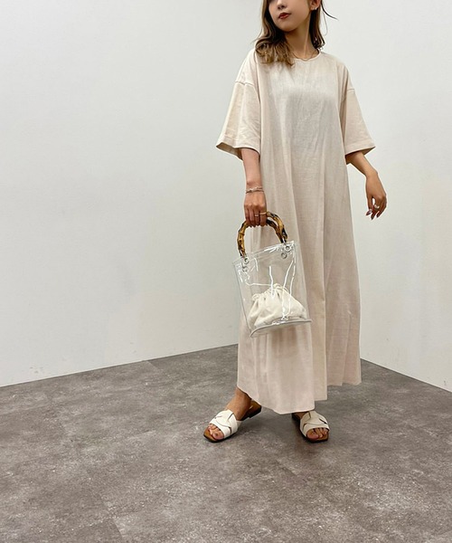 apres jour mignon(アプレジュールミニョン)の「リネン混Aラインワンピース【ZOZOTOWN限定アイテム】(ワンピース・レディース・ナチュラル/ブラック/ベージュ・X-LARGE/フリー)」の3枚目の写真