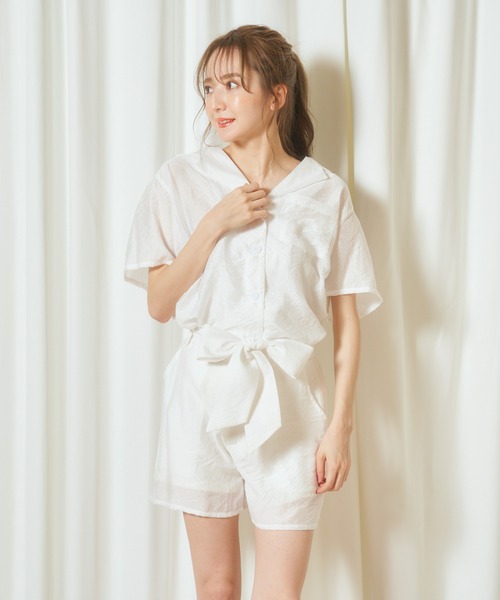 MIIA(ミーア)の「シアーシャツ×ショートパンツセット(シャツ/ブラウス・レディース・ブラック/パープル/オフホワイト・FREE)」の14枚目の写真