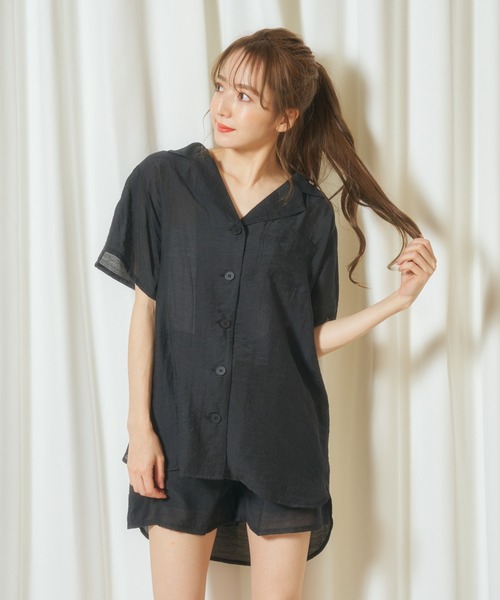 MIIA(ミーア)の「シアーシャツ×ショートパンツセット(シャツ/ブラウス・レディース・ブラック/パープル/オフホワイト・FREE)」の17枚目の写真