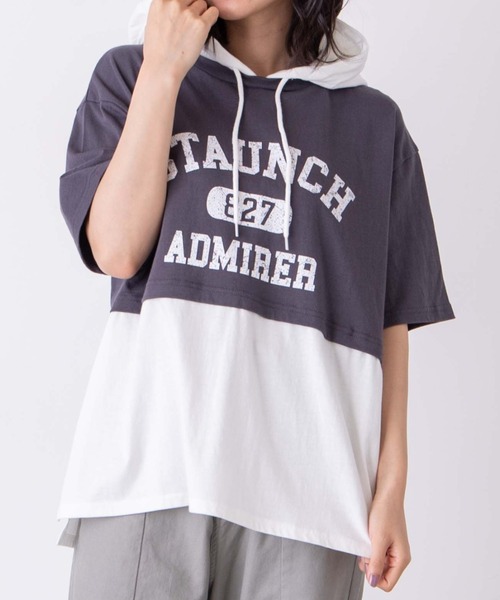 WEGO（ウィゴー）の「WEGO/フェイクレイヤードTパカ（パーカー・レディース・イエロー/スミクロ・FREE）」の2枚目の写真