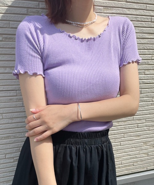 at12:03(アットイチニーゼロサン)の「メロウフリルショートTee(Tシャツ/カットソー・レディース・ホワイト/ブラック/パープル/グリーン・FREE)」の14枚目の写真