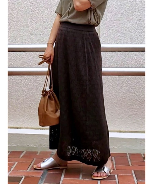 Lugnoncure（ルノンキュール）の「透かし編みフレアスカート（スカート・レディース・キナリ/グレー/チャコール・ﾌﾘ-）」の3枚目の写真