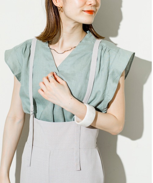 prose verse（プロズヴェール）の「フレンチリネンひらひら袖ブラウス（シャツ/ブラウス・レディース・ネイビー/オフホワイト/カーキ/バイオレット・ﾌﾘ-）」の3枚目の写真