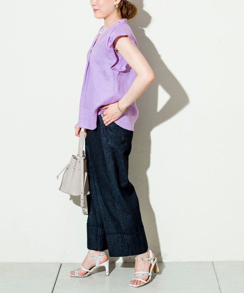prose verse（プロズヴェール）の「フレンチリネンひらひら袖ブラウス（シャツ/ブラウス・レディース・ネイビー/オフホワイト/カーキ/バイオレット・ﾌﾘ-）」の9枚目の写真