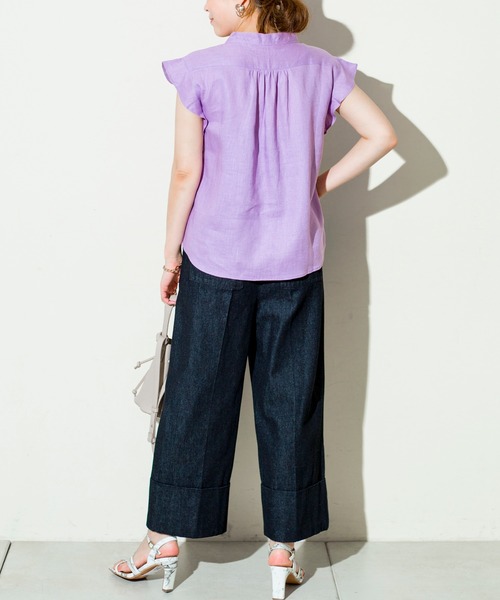 prose verse（プロズヴェール）の「フレンチリネンひらひら袖ブラウス（シャツ/ブラウス・レディース・ネイビー/オフホワイト/カーキ/バイオレット・ﾌﾘ-）」の11枚目の写真