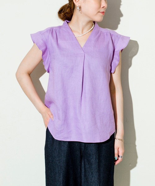 prose verse（プロズヴェール）の「フレンチリネンひらひら袖ブラウス（シャツ/ブラウス・レディース・ネイビー/オフホワイト/カーキ/バイオレット・ﾌﾘ-）」の12枚目の写真