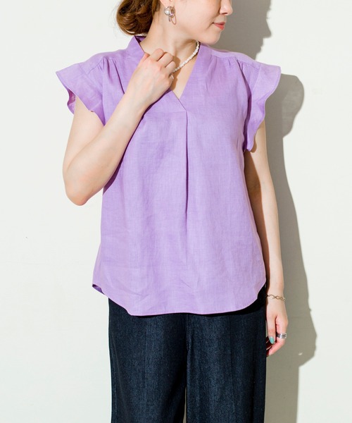 prose verse（プロズヴェール）の「フレンチリネンひらひら袖ブラウス（シャツ/ブラウス・レディース・ネイビー/オフホワイト/カーキ/バイオレット・ﾌﾘ-）」の13枚目の写真