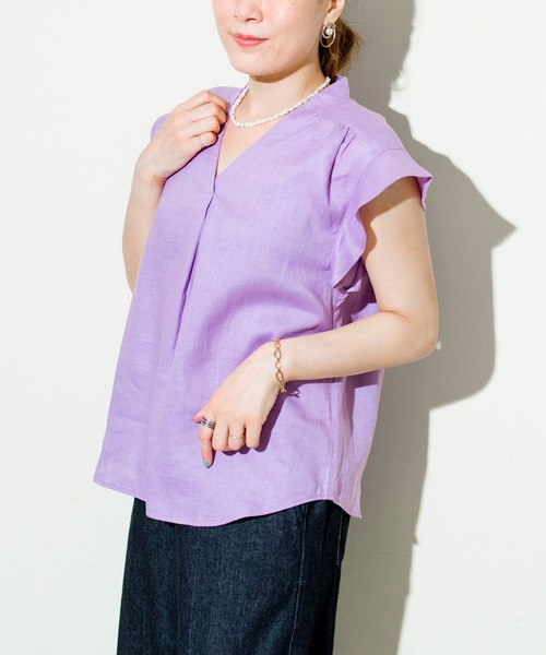 prose verse（プロズヴェール）の「フレンチリネンひらひら袖ブラウス（シャツ/ブラウス・レディース・ネイビー/オフホワイト/カーキ/バイオレット・ﾌﾘ-）」の14枚目の写真