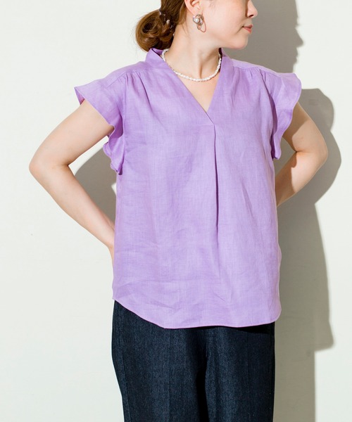 prose verse（プロズヴェール）の「フレンチリネンひらひら袖ブラウス（シャツ/ブラウス・レディース・ネイビー/オフホワイト/カーキ/バイオレット・ﾌﾘ-）」の15枚目の写真