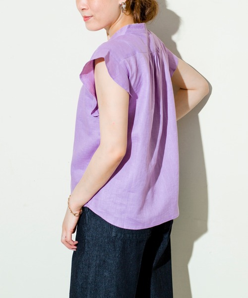 prose verse（プロズヴェール）の「フレンチリネンひらひら袖ブラウス（シャツ/ブラウス・レディース・ネイビー/オフホワイト/カーキ/バイオレット・ﾌﾘ-）」の16枚目の写真