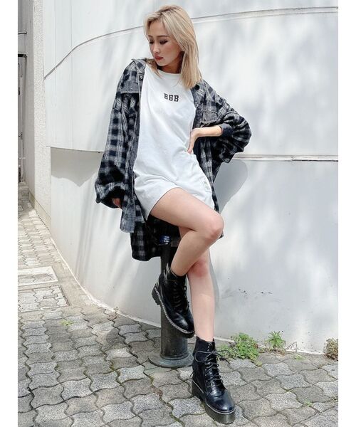 GYDA（ジェイダ）の「デニムドッキングチェックBIG シャツ（シャツ/ブラウス・レディース・ブラック/グリーン/マスタード・FREE）」の11枚目の写真