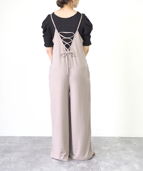 Riberry（リベリー）の「バックレースアップキャミサロペット（サロペット/オーバーオール・レディース・ブラック/ベージュ/ブラウン/カーキ・MEDIUM）」の6枚目の写真