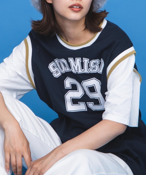 WEGO(ウィゴー)の「WEGO/ラインリブレイヤードロゴTシャツ(Tシャツ/カットソー・レディース・ブラック/オートミール/ネイビー/グリーン・FREE)」の4枚目の写真