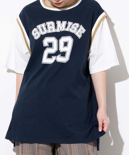 WEGO(ウィゴー)の「WEGO/ラインリブレイヤードロゴTシャツ(Tシャツ/カットソー・レディース・ブラック/オートミール/ネイビー/グリーン・FREE)」の17枚目の写真