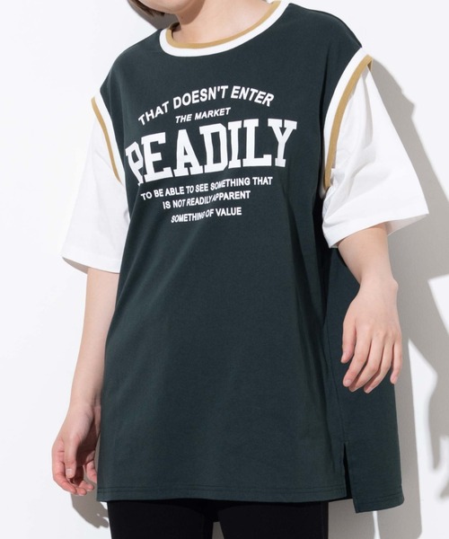 WEGO(ウィゴー)の「WEGO/ラインリブレイヤードロゴTシャツ(Tシャツ/カットソー・レディース・ブラック/オートミール/ネイビー/グリーン・FREE)」の18枚目の写真