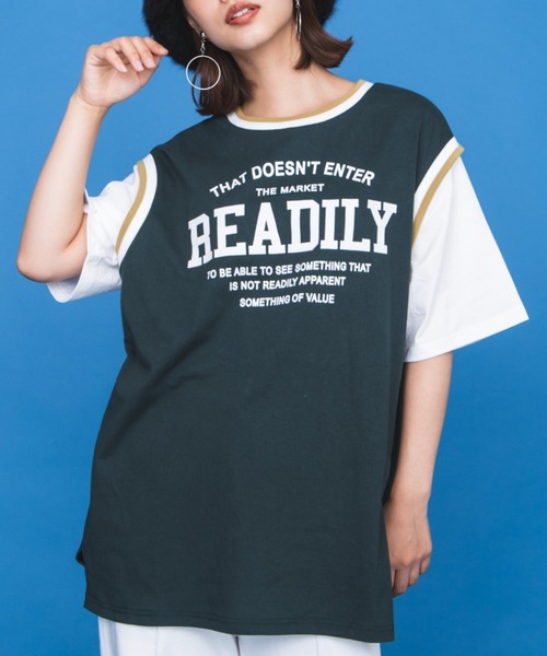 WEGO(ウィゴー)の「WEGO/ラインリブレイヤードロゴTシャツ(Tシャツ/カットソー・レディース・ブラック/オートミール/ネイビー/グリーン・FREE)」の9枚目の写真