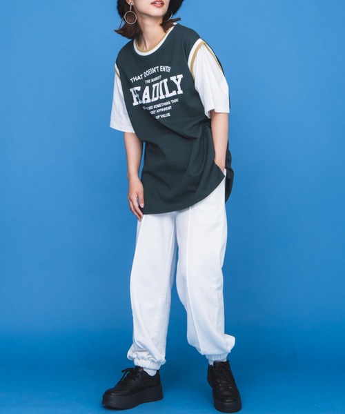 WEGO(ウィゴー)の「WEGO/ラインリブレイヤードロゴTシャツ(Tシャツ/カットソー・レディース・ブラック/オートミール/ネイビー/グリーン・FREE)」の10枚目の写真
