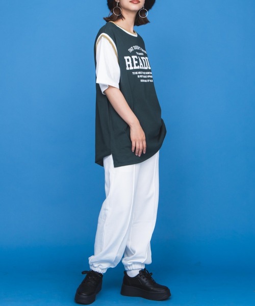 WEGO(ウィゴー)の「WEGO/ラインリブレイヤードロゴTシャツ(Tシャツ/カットソー・レディース・ブラック/オートミール/ネイビー/グリーン・FREE)」の12枚目の写真