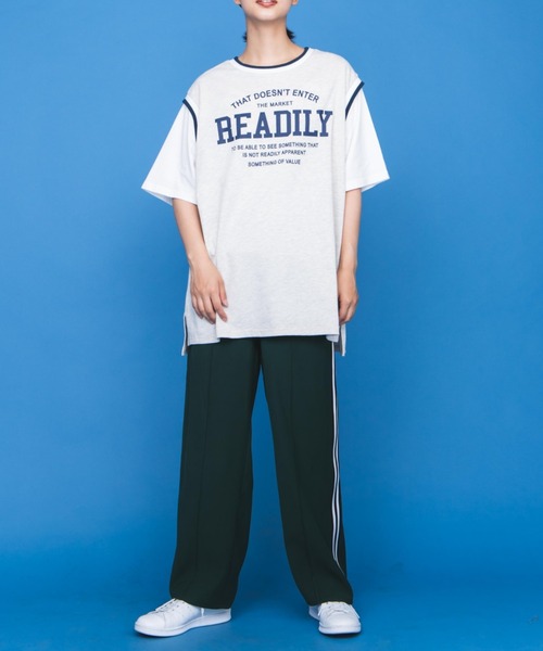WEGO(ウィゴー)の「WEGO/ラインリブレイヤードロゴTシャツ(Tシャツ/カットソー・レディース・ブラック/オートミール/ネイビー/グリーン・FREE)」の6枚目の写真