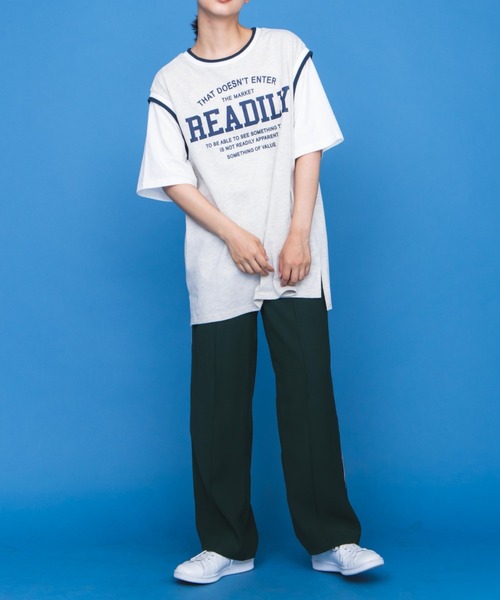 WEGO(ウィゴー)の「WEGO/ラインリブレイヤードロゴTシャツ(Tシャツ/カットソー・レディース・ブラック/オートミール/ネイビー/グリーン・FREE)」の7枚目の写真
