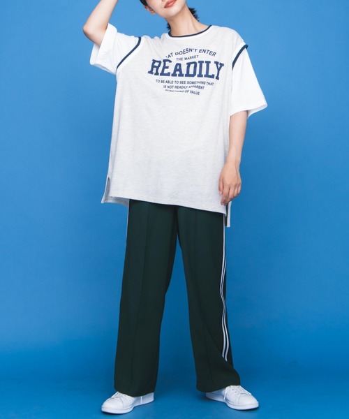 WEGO(ウィゴー)の「WEGO/ラインリブレイヤードロゴTシャツ(Tシャツ/カットソー・レディース・ブラック/オートミール/ネイビー/グリーン・FREE)」の8枚目の写真