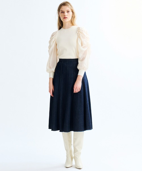 LANVIN ランバンオンブルー オーガニックコットンデニム切替スカート LANVIN en Bleu（ランバンオンブルー）の「オーガニックコットン