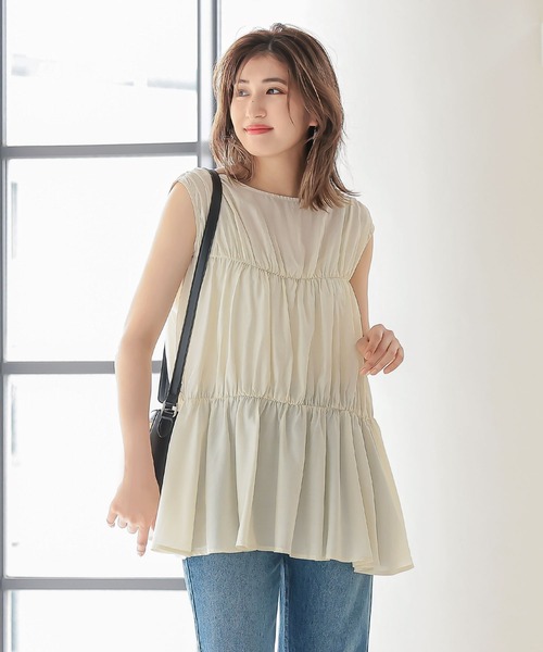 KOBE LETTUCE(コウベレタス)の「シアーティアードトップス(シャツ/ブラウス・レディース・ブラック/ミント/ホワイト系その他/イエロー系その他・FREE)」の1枚目の写真