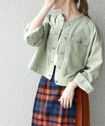 【SHIPS any別注】CIMARRON JEANS:〈ウォッシャブル〉ノーカラー デニム ジャケット◇