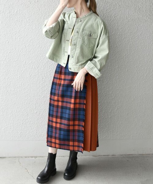 CIMARRON（シマロン）の「【SHIPS any別注】CIMARRON JEANS:〈ウォッシャブル〉ノーカラー デニム ジャケット◇（デニムジャケット・レディース・ベージュ/ライトグリーン・ONE SIZE）」の21枚目の写真