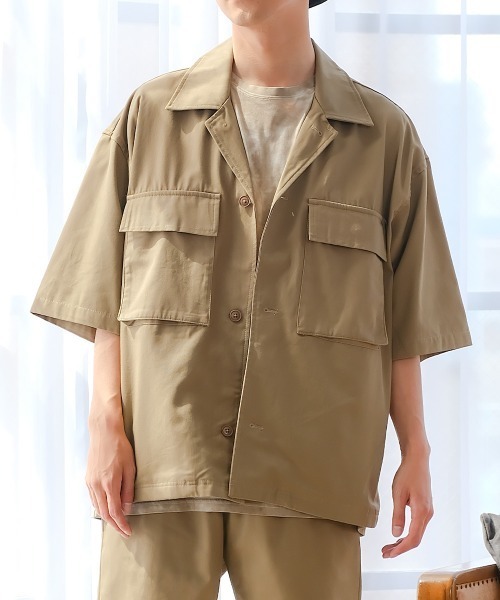 improves（インプローブス）の「15パターン 半袖 CPO シャツジャケット セットアップ対応（シャツ/ブラウス・メンズ・D/オリーブ/E/ワンウォッシュ/オフホワイト/チャコール/C/ネイビー/ブラック/ブルーグレー/ベージュ/B/ブルー/A/ストライプ・X-LARGE/LARGE/MEDIUM）」の5枚目の写真