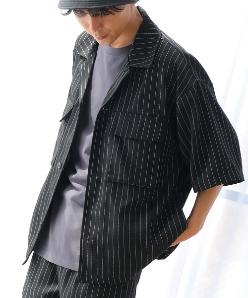 improves（インプローブス）の「15パターン 半袖 CPO シャツジャケット セットアップ対応（シャツ/ブラウス・メンズ・D/オリーブ/E/ワンウォッシュ/オフホワイト/チャコール/C/ネイビー/ブラック/ブルーグレー/ベージュ/B/ブルー/A/ストライプ・X-LARGE/LARGE/MEDIUM）」の10枚目の写真