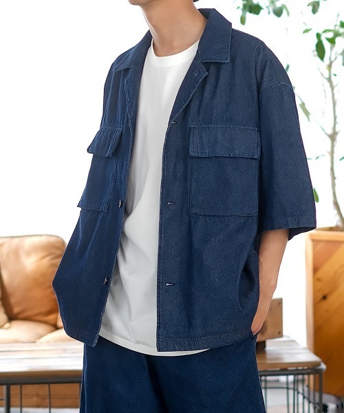 improves（インプローブス）の「15パターン 半袖 CPO シャツジャケット セットアップ対応（シャツ/ブラウス・メンズ・D/オリーブ/E/ワンウォッシュ/オフホワイト/チャコール/C/ネイビー/ブラック/ブルーグレー/ベージュ/B/ブルー/A/ストライプ・X-LARGE/LARGE/MEDIUM）」の9枚目の写真