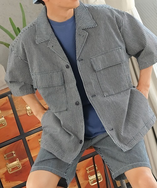 improves（インプローブス）の「15パターン 半袖 CPO シャツジャケット セットアップ対応（シャツ/ブラウス・メンズ・D/オリーブ/E/ワンウォッシュ/オフホワイト/チャコール/C/ネイビー/ブラック/ブルーグレー/ベージュ/B/ブルー/A/ストライプ・X-LARGE/LARGE/MEDIUM）」の11枚目の写真