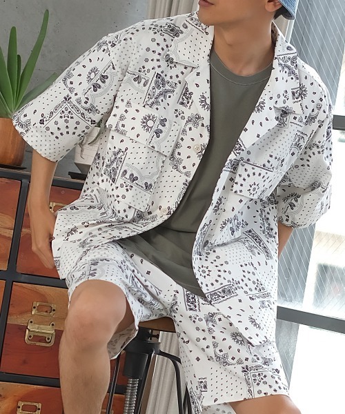 improves（インプローブス）の「15パターン 半袖 CPO シャツジャケット セットアップ対応（シャツ/ブラウス・メンズ・D/オリーブ/E/ワンウォッシュ/オフホワイト/チャコール/C/ネイビー/ブラック/ブルーグレー/ベージュ/B/ブルー/A/ストライプ・X-LARGE/LARGE/MEDIUM）」の12枚目の写真